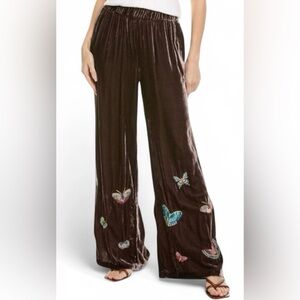 Johnny Was NWT SEAMED WIDE LEG PANT Luciana Coffee Bean - velvet - Size XS